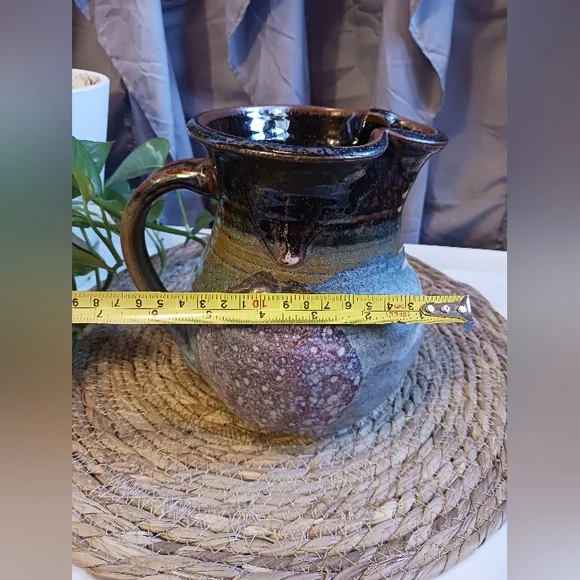 Pottery Handcrafted Heavy Pitcher Artisan Earthenware Unique Cottagecore - Picture 7 of 9